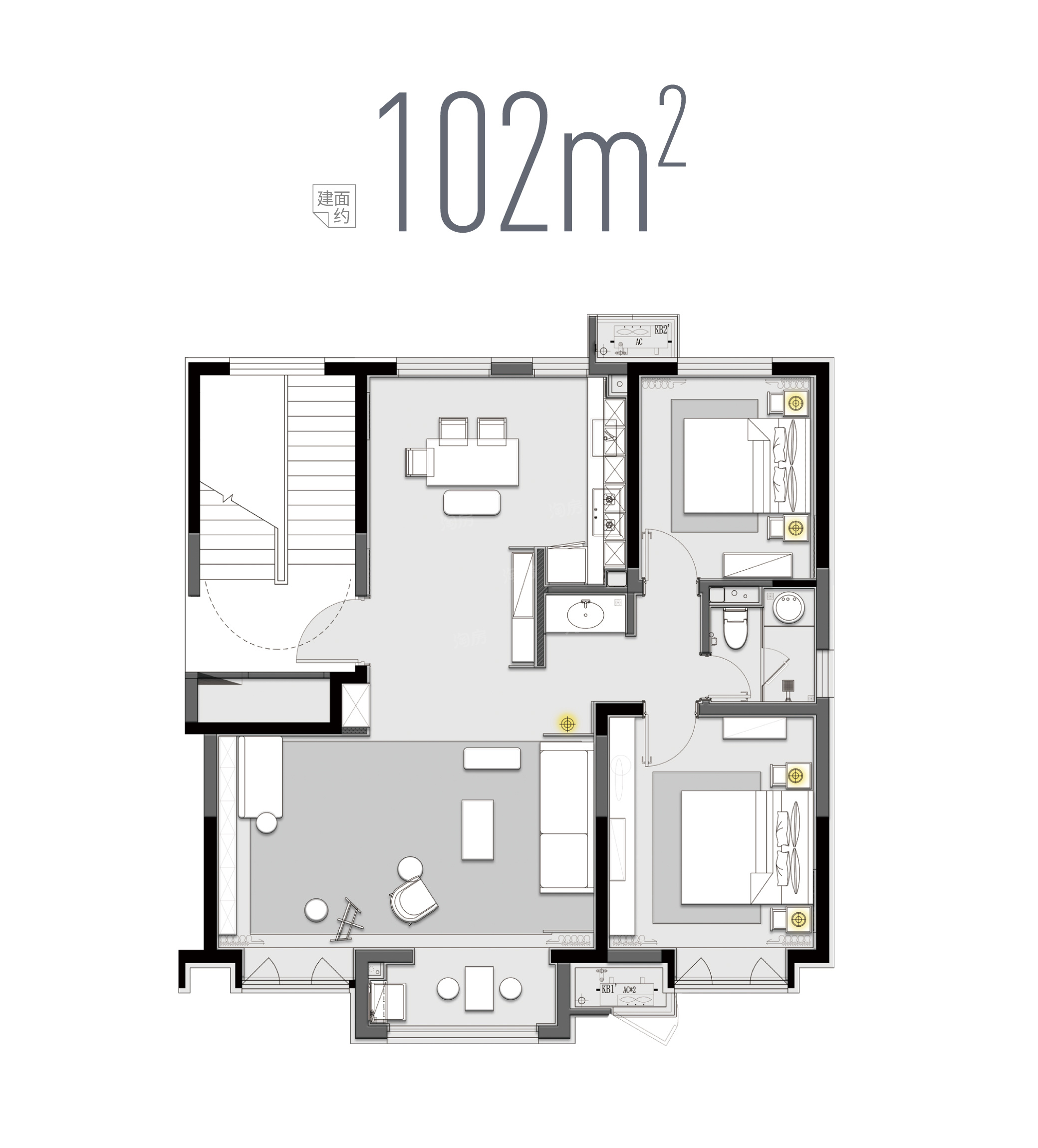 洋房标准层102平米