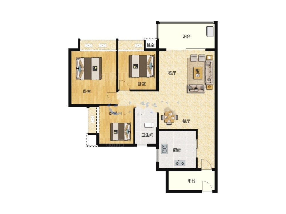 保利时代天珀户型详情_保利时代天珀3室2厅1卫户型图_佛山保利时代天