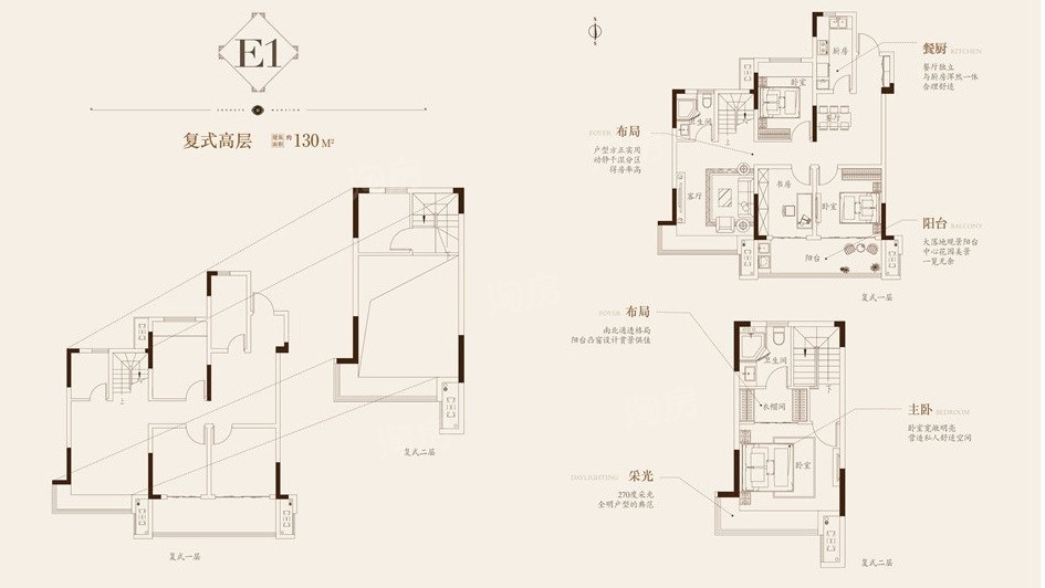 中御公馆E1-国賓130㎡复式高层户型图