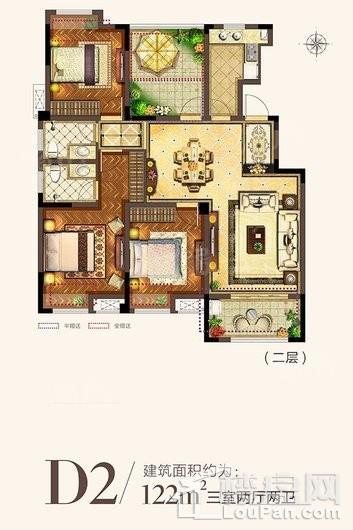 宝能城市广场洋房D2户型 3室2厅2卫1厨