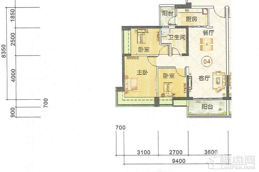 逸湖半岛98/99幢04单位户型图