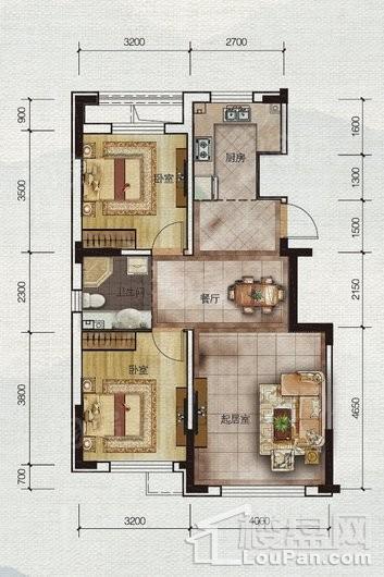 书香蓝郡82.17平米户型图 2室2厅1卫1厨