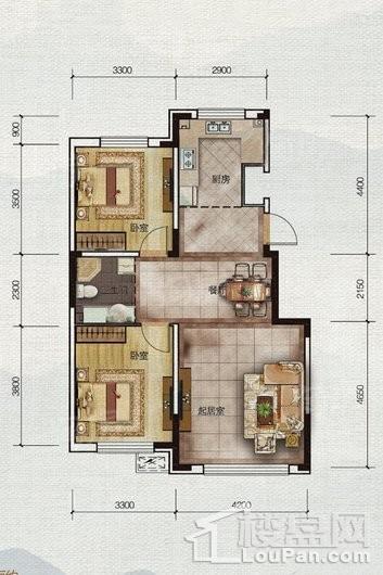 书香蓝郡85.86平米户型图 2室2厅1卫1厨