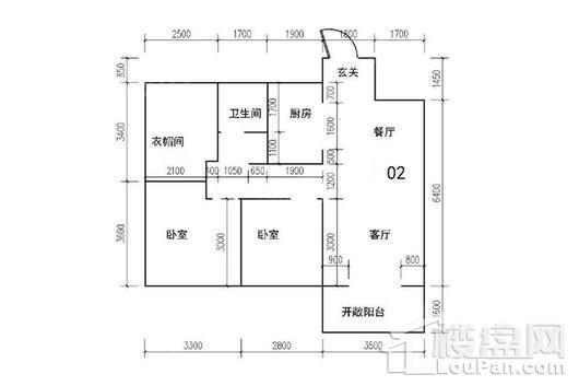 绿地运河小镇98㎡户型 3室2厅1卫1厨