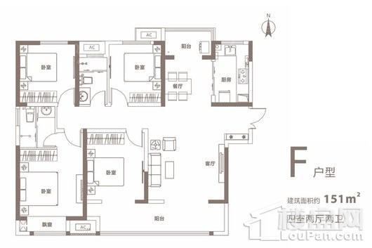 正弘新城高层F户型 4室2厅2卫1厨