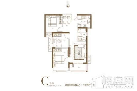 汇泉景悦城C户型 3室2厅1卫1厨