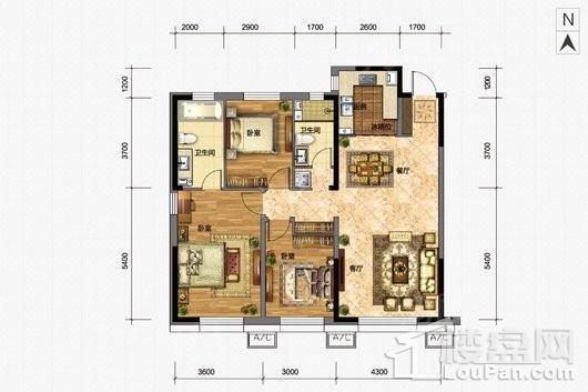 保利溪湖林语掬月高层C1户型图 3室2厅2卫1厨