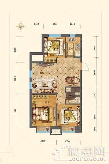 德辉首府89平米户型图 3室2厅1卫1厨
