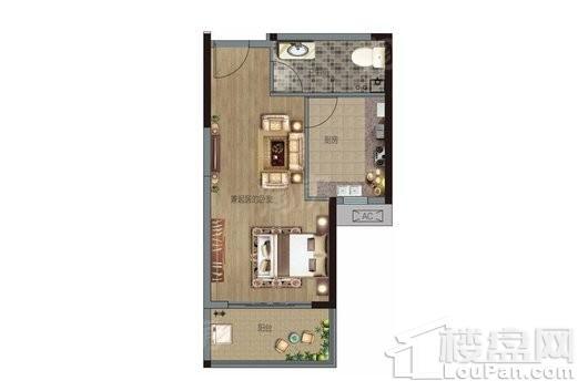 绿地璀璨天城E-W户型 1室1厅1卫1厨