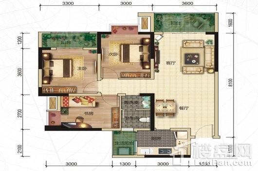 汇景新城5#标准层I3户型 3室2厅1卫1厨