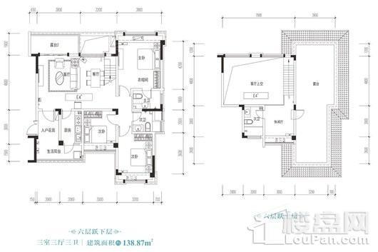 恒大银海湖洋房E'4户型六跃七层 3室3厅3卫1厨