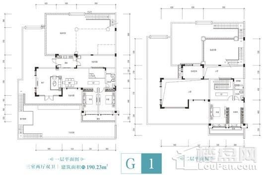 恒大银海湖叠拼别墅G1户型一跃二层 3室2厅2卫1厨