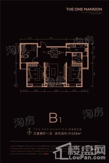 秦基壹號院【B1】三室两厅一卫103㎡ 3室2厅1卫1厨