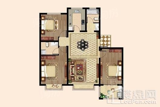 华锦苑3#4#平层E2户型 3室2厅2卫1厨