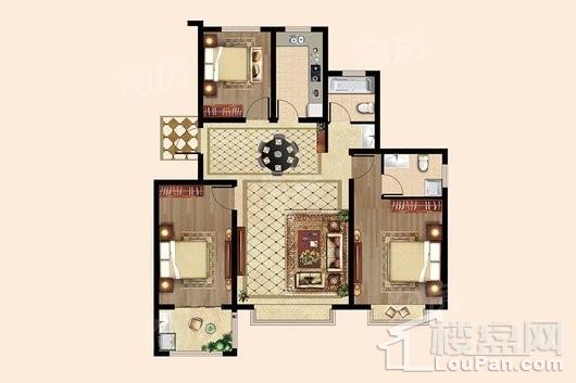 华锦苑3#4#平层F户型 3室2厅2卫1厨