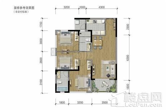 朗诗未来家商业4、8栋标准层A3户型 3室2厅2卫1厨