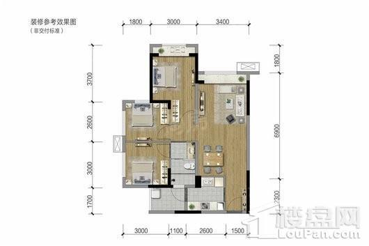 朗诗未来家商业4、8栋标准层A5户型 3室2厅1卫1厨