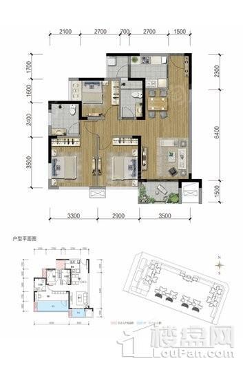 朗诗未来家商业9、10栋标准层D1户型 3室2厅1卫2厨