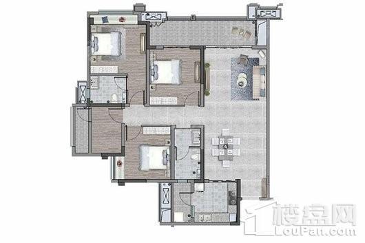 实地成都海棠名著2/3A户型 3室2厅2卫1厨