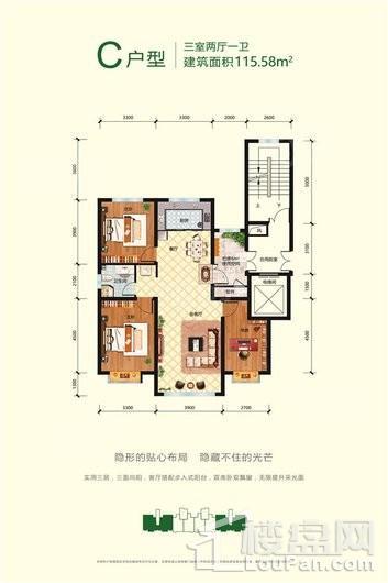 城发绿园二期C户型 3室2厅1卫1厨