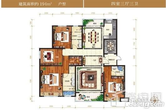 伊泰华府云玺194㎡户型 4室3厅3卫1厨