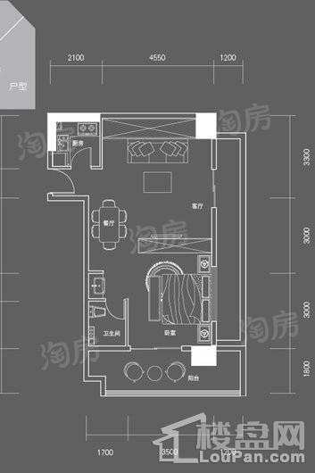 东瑞·创意街F户型 1室2厅1卫1厨