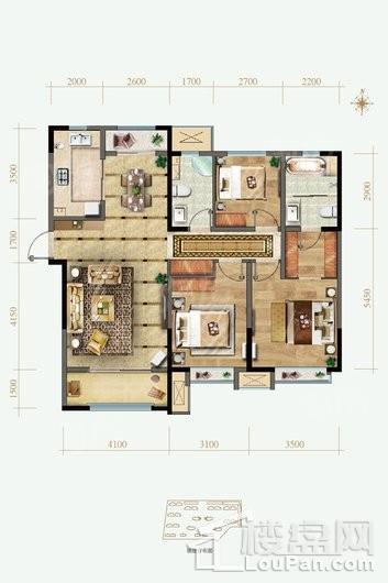 保利西悦春天西区C3\'户型 3室2厅2卫1厨