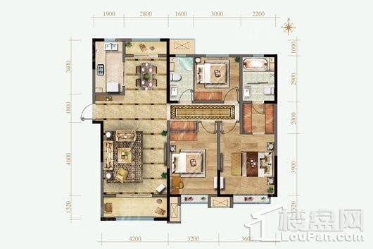 保利西悦春天西区C4户型 3室2厅2卫1厨