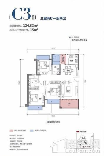 假日城市Ⅱ芳华C3户型 3室2厅2卫1厨