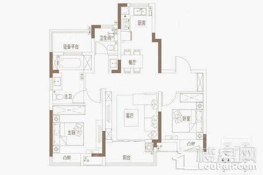 御璟·江山96平米边户户型 2室2厅2卫1厨
