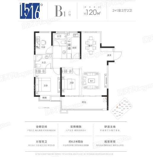 祥源花世界15、16，B1户型 3室2厅2卫1厨