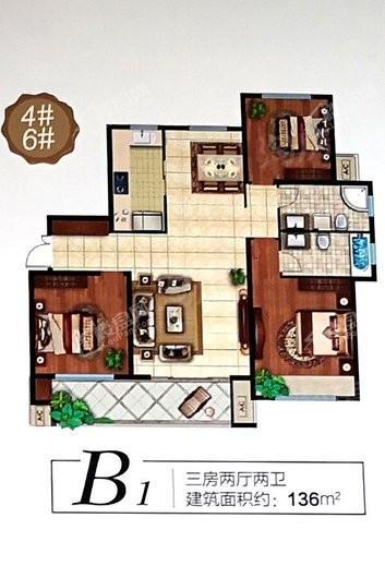 百年万悦府4#6#B1户型 3室2厅2卫1厨
