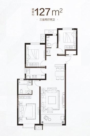 山水泉城·尚城127平户型 3室2厅2卫1厨