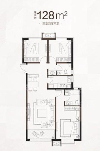 山水泉城·尚城128平户型 3室2厅2卫1厨