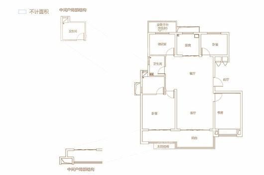 蓝光公园1号高层B2户型134.66平米 4室2厅2卫1厨