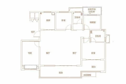 蓝光公园1号高层C2户型151.04平米 4室2厅2卫1厨