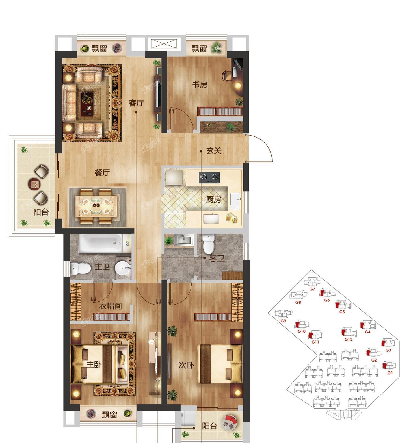 新城阅璟台3室2厅2卫 .建筑面积 129.00㎡