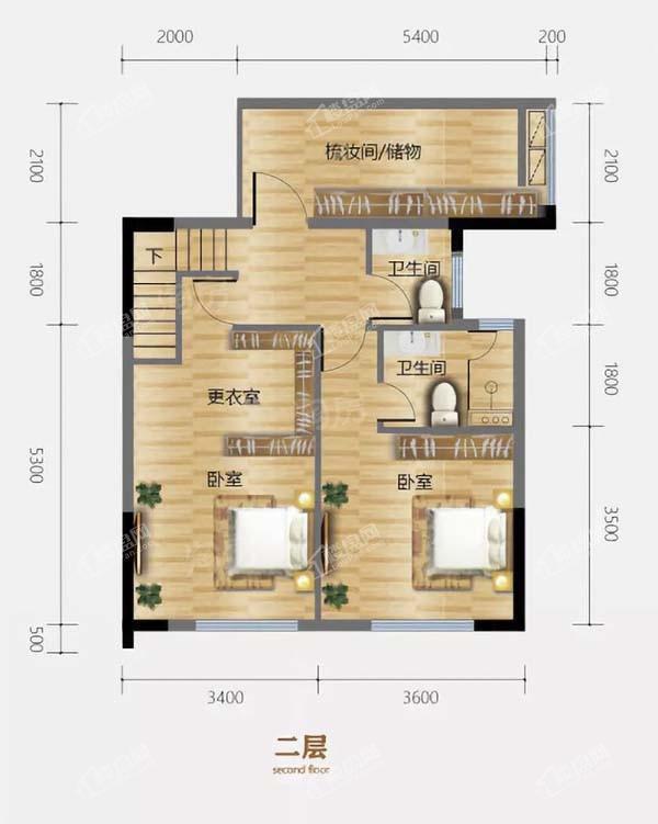 中梁柏仕公馆69㎡二层户型图