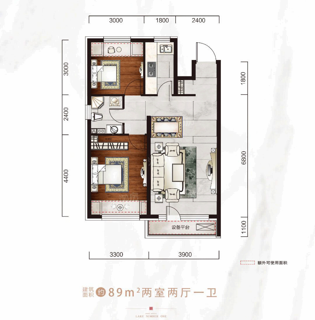 御湖壹号89平米两室两厅一卫