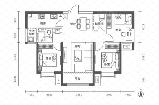 银河国际居住区三期3室2厅1卫