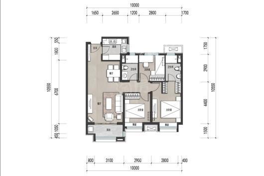 兰州万达城B2户型建面约110平米 3室2厅1卫1厨