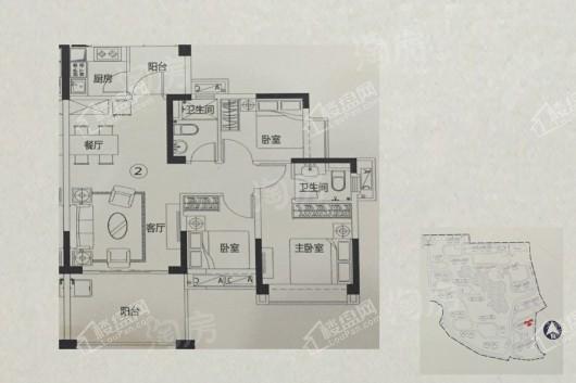 恒大山水龙盘21#02户型95㎡ 3室2厅2卫1厨