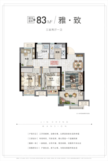 金隅金成府83㎡户型 3室2厅2卫1厨