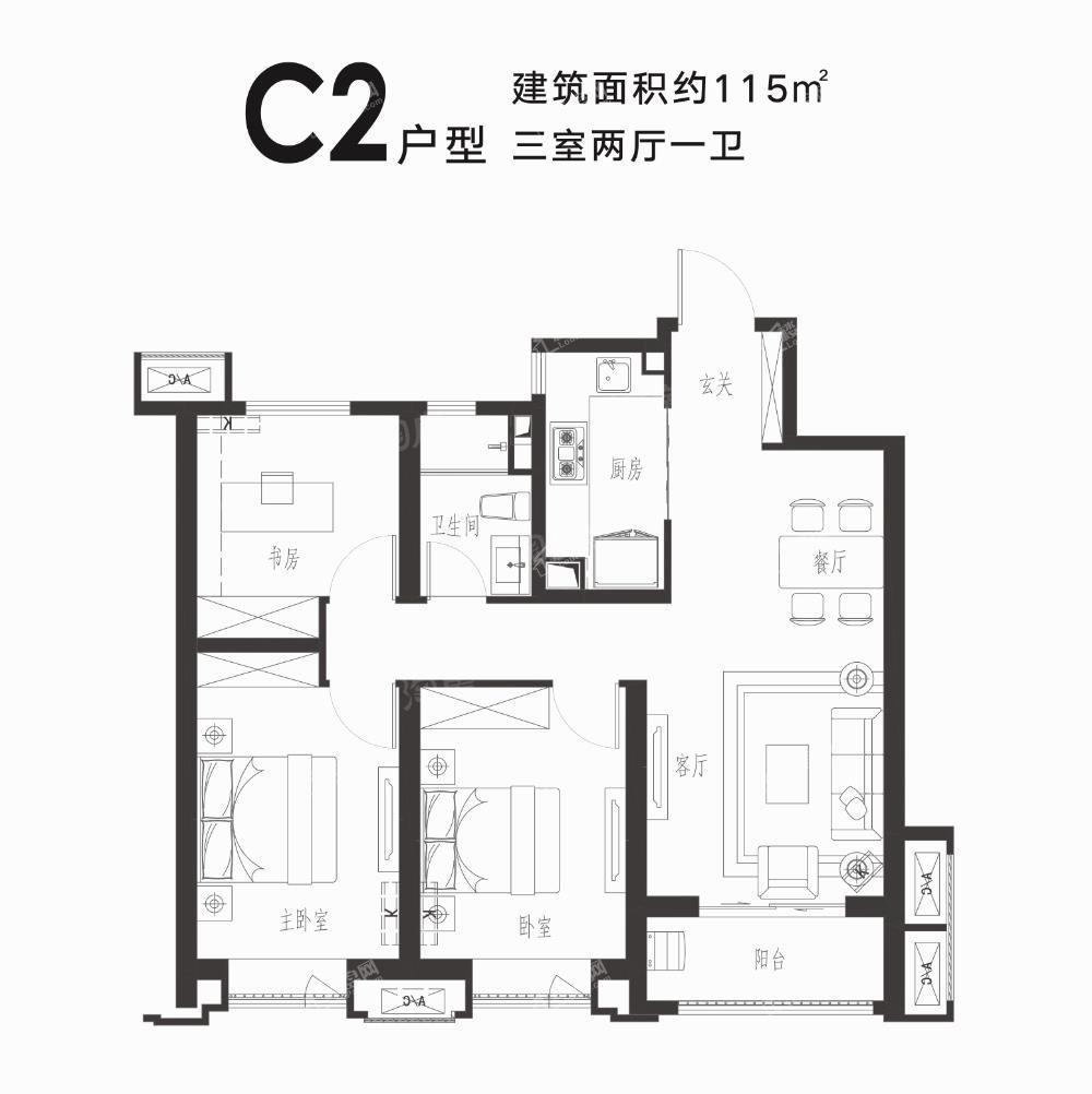融创中心3室2厅1卫
