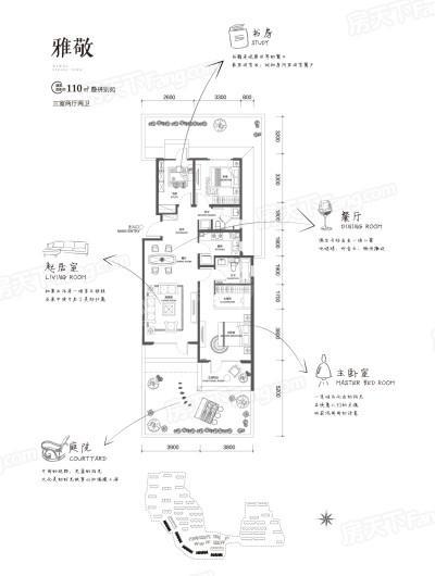 富力西柏水镇雅敬110㎡叠拼别苑 3室2厅2卫1厨