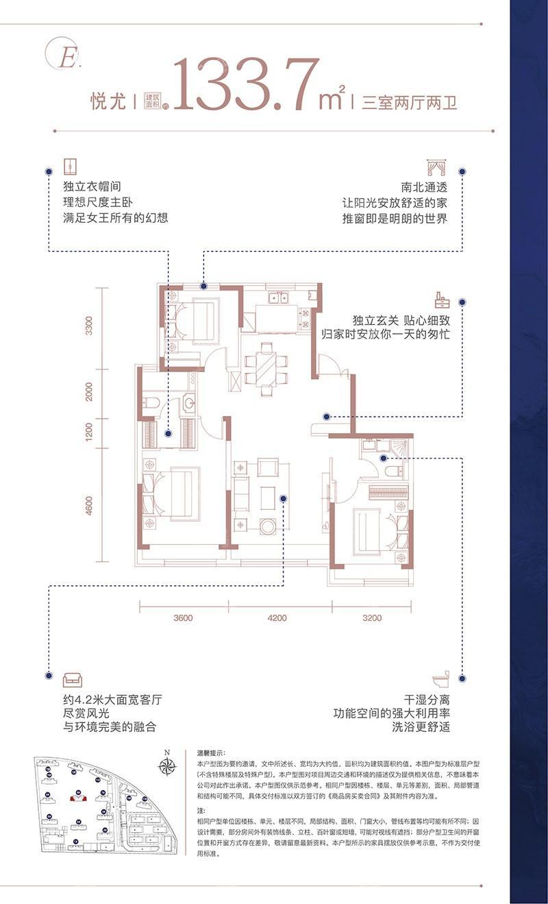 万田金悦府-E户型-三室两厅两卫-133.7平米