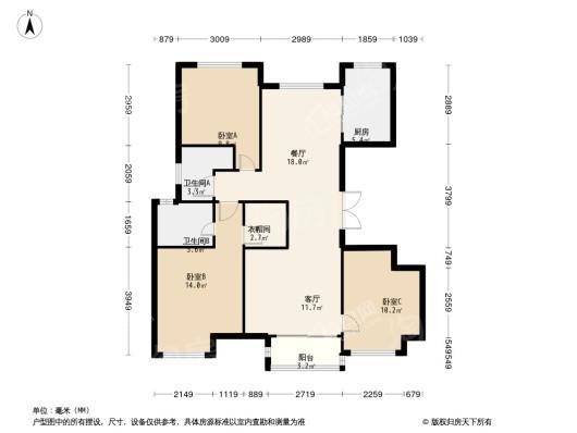 金科博翠书院小镇3居室户型图