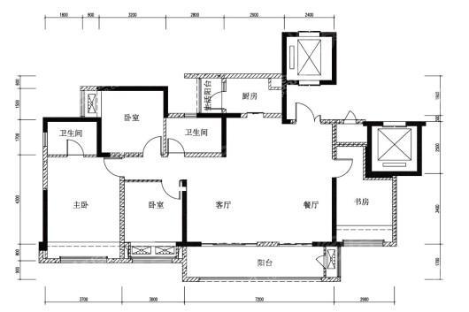 两岸风华高层B户型 4室2厅2卫 建面约140.96平米
