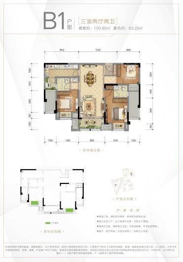 金科·滨江中心B1户型 3室2厅2卫1厨