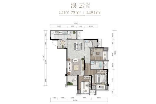 雅居乐九龙雅郡高层户型G4 3室2厅2卫1厨
